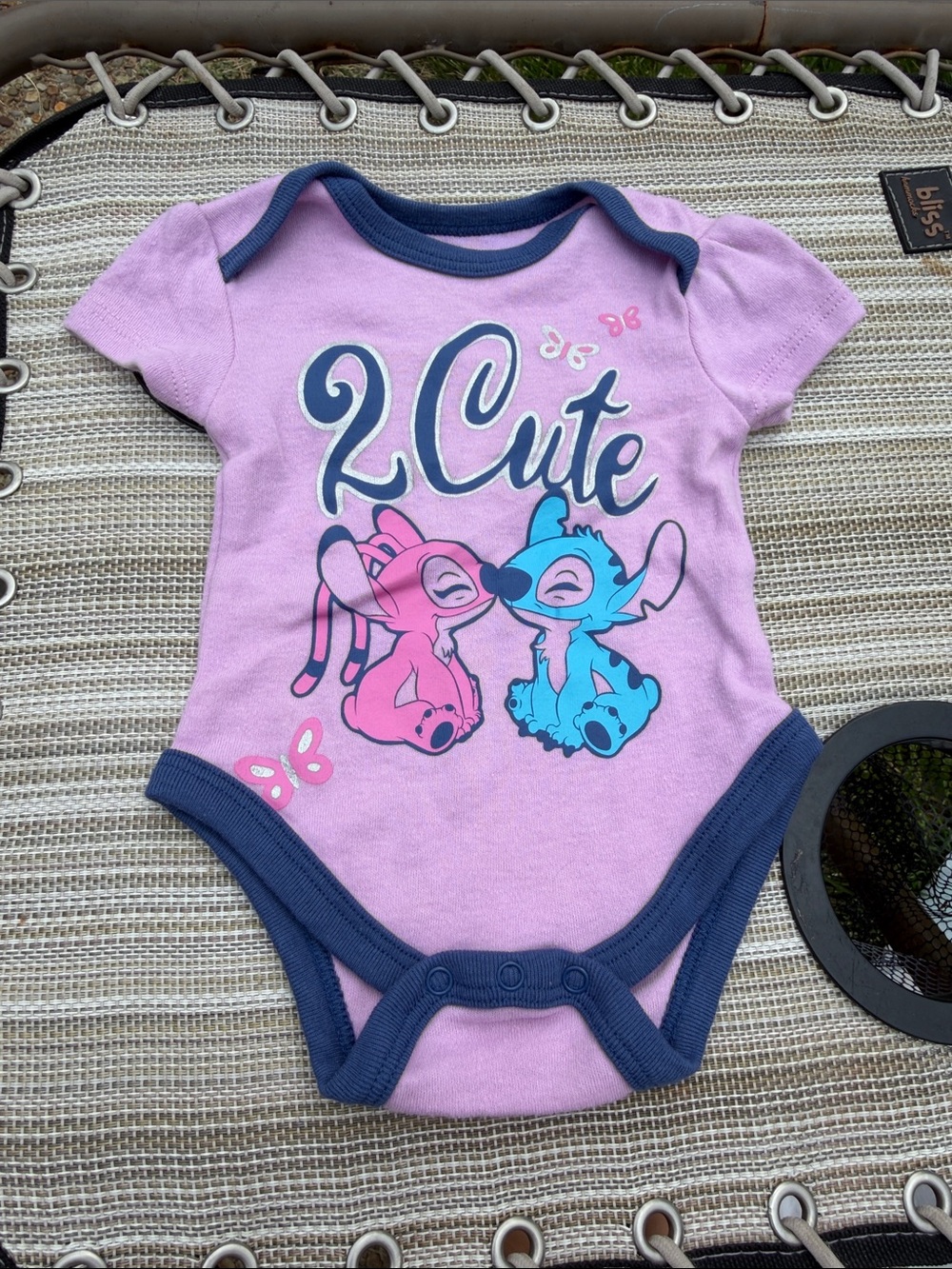 Disney Pink & Blue "2 Cute" Graphic Bodysuit with Navy Trim